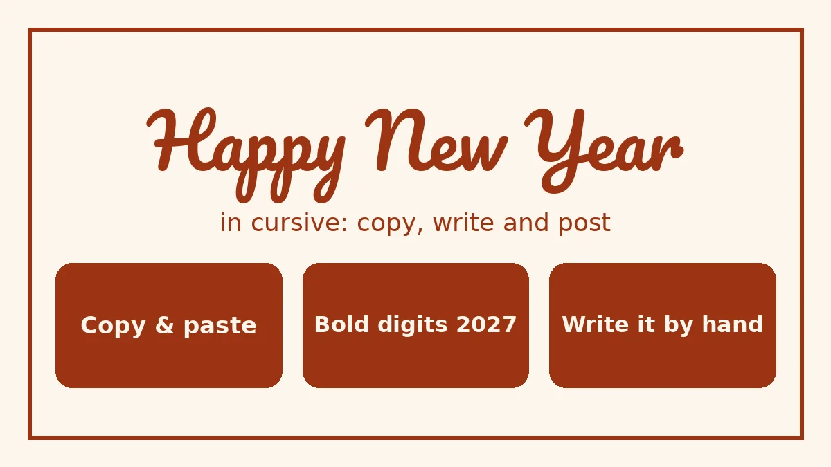 Happy New Year in cursive script with bold 2027 digits for cards and captions