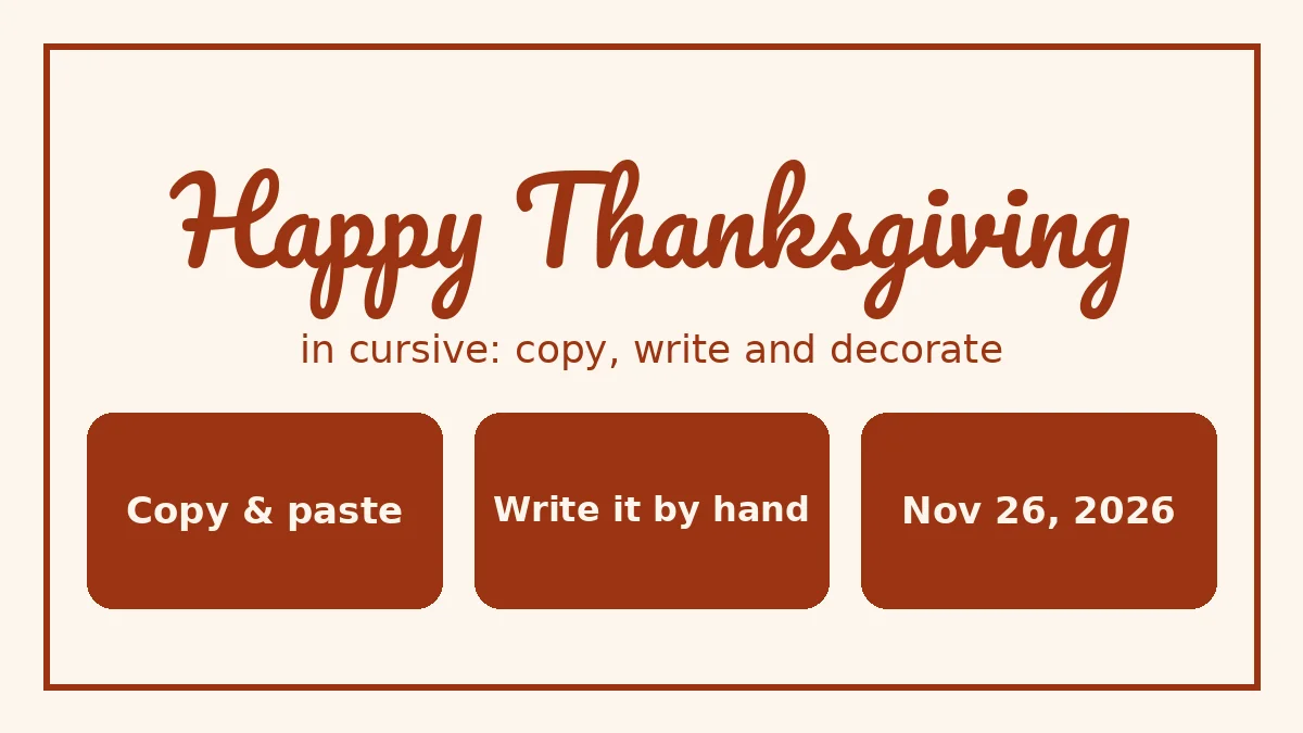 Happy Thanksgiving in cursive script with copy-and-paste text and place-card ideas
