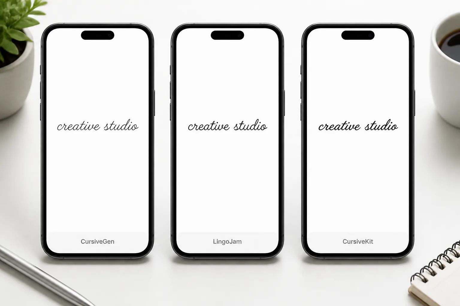 Side-by-side cursive generator comparison mockup