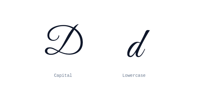 Capital and lowercase D in cursive