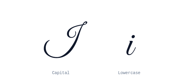 Capital and lowercase I in cursive