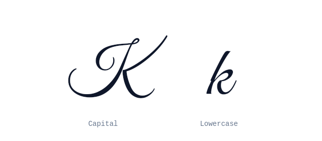 Capital and lowercase K in cursive