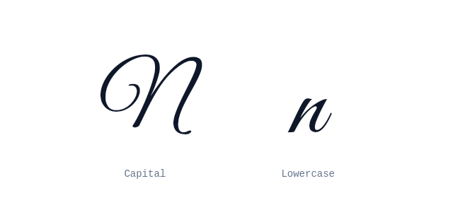 Capital and lowercase N in cursive