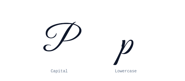 Capital and lowercase P in cursive