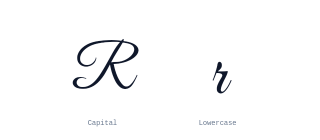 Capital and lowercase R in cursive